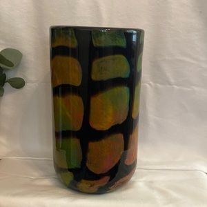Dale Tiffany Bonfire 9.5x5.5 decorative glass black orange green vase